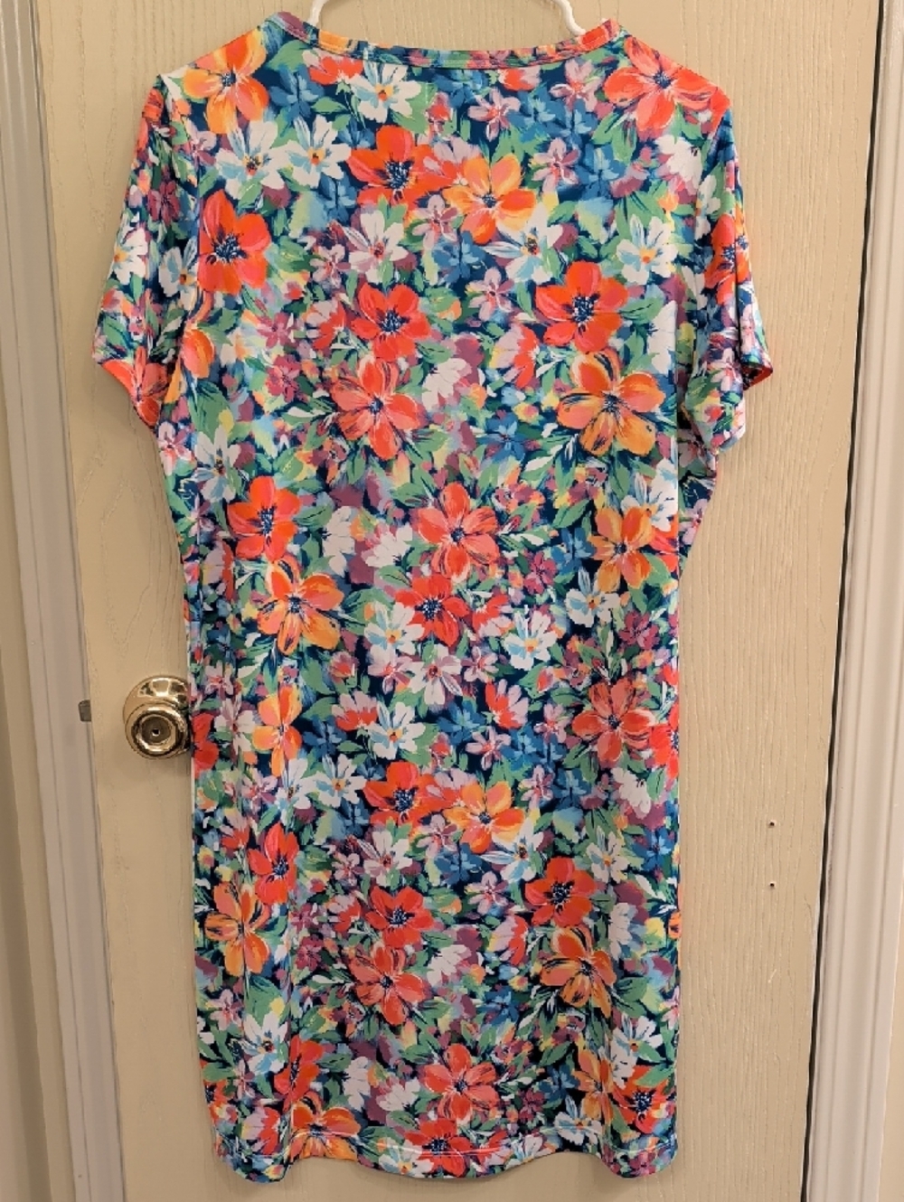 Caribbean Joe Floral Crochet-Trim Tunic Dress – Size M | Coral Blue Green | EUC - Picture 2 of 7